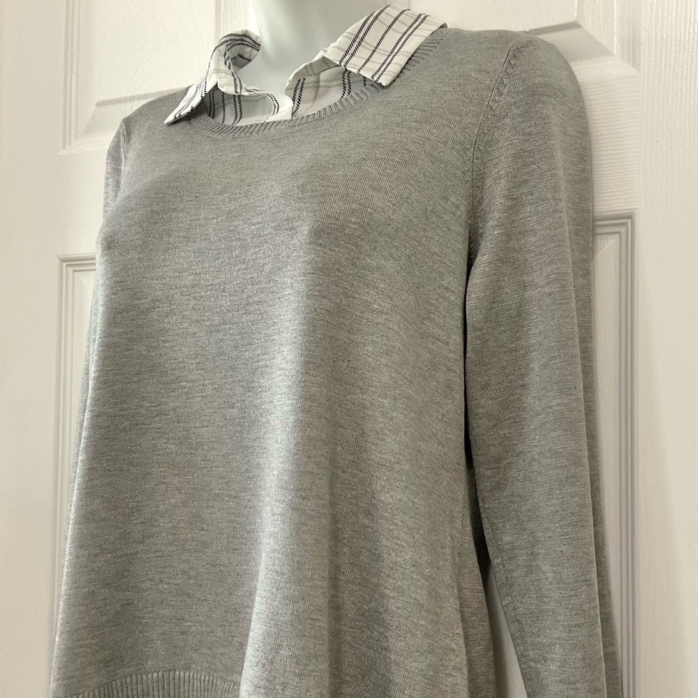 Adrianna Pappel Grey Sweater with Plaid accents - Picture 2 of 8